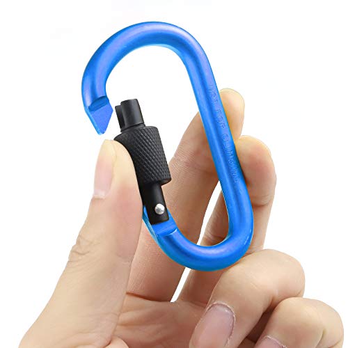 Dark Blue 10 Pack Aluminum D Ring Carabiners with Screw Gate - Multicolored Outdoor Clips