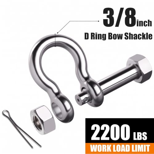 316 Stainless Steel Bow Shackle - Heavy Duty 3/8 Inch with Cotter Pin