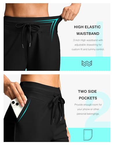 G Gradual Women's 4'' High Waist Swim Shorts with Pockets - Large Black