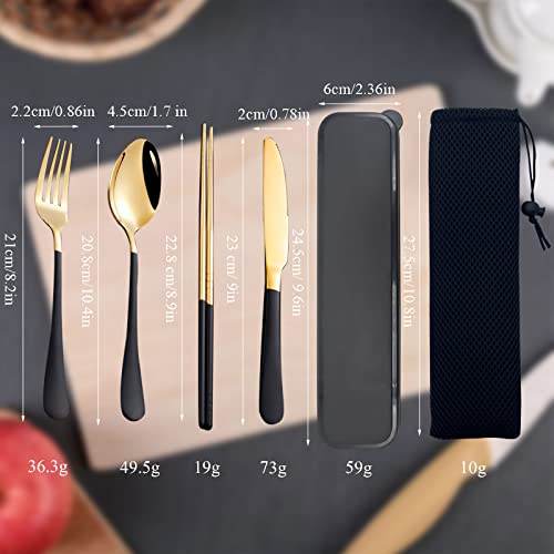 Portable Stainless Steel Cutlery Set with Case - Gold