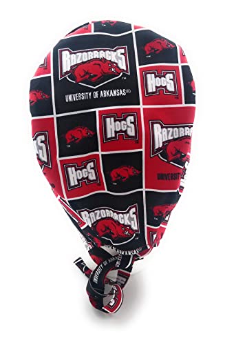 Red Scrub Hat with Fun Sports Team Fabric - Handmade Cotton Cap
