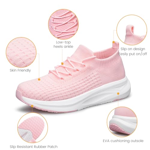 YHOON Women's Pink Slip-On Mesh Casual Sneakers - Size 7, Non-Slip Comfort Shoes