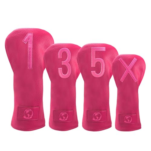 Pink Premium Golf Club Head Covers Set of 4 – Driver, 3 & 5 Fairway Woods, Hybrid X | Globe in One