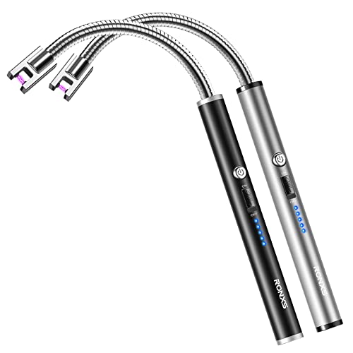 RONXS Black & Silver Electric Candle Lighter, Windproof Rechargeable Long Lighter, 2 Pack