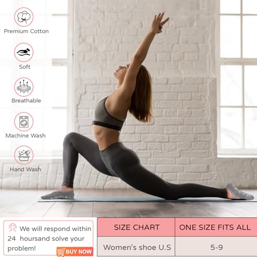 Yoga Socks for Women - Non-Slip Grip Pilates Socks, 4 Pairs - 2 Black + 2 Light Grey
