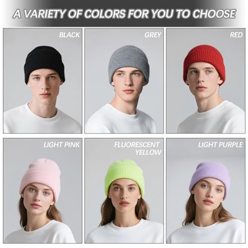 Winter Knit Beanie Hat - Soft Elastic Stocking Cap - Black+Gray