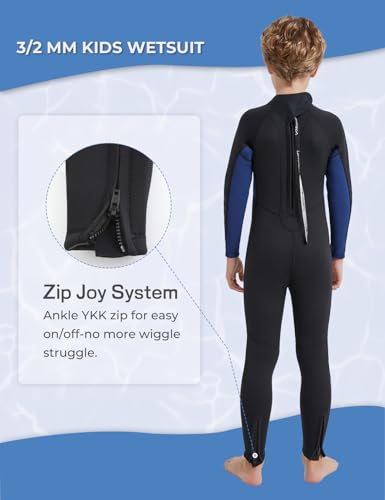 Lemorecn Kids 3mm Full Wetsuit + 2mm Shorty Wetsuit, Black+Navy, 12