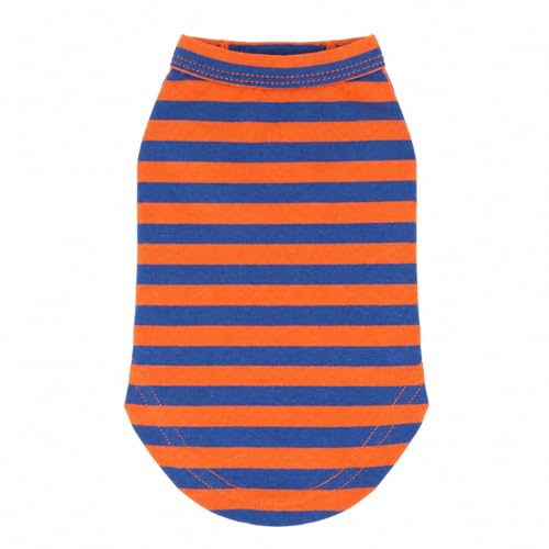 Medium Breathable Cotton Dog T-Shirt for Small Dogs Chihuahua Puppy - Orange & Blue Stripes