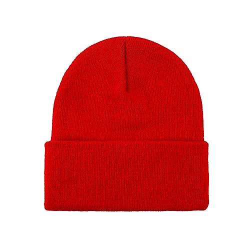 Winter Beanie for Men and Women - Red Knit Hat