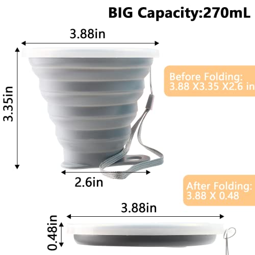 Collapsible Travel Cup - 2 Pack Silicone 270ml - Grey & Blue
