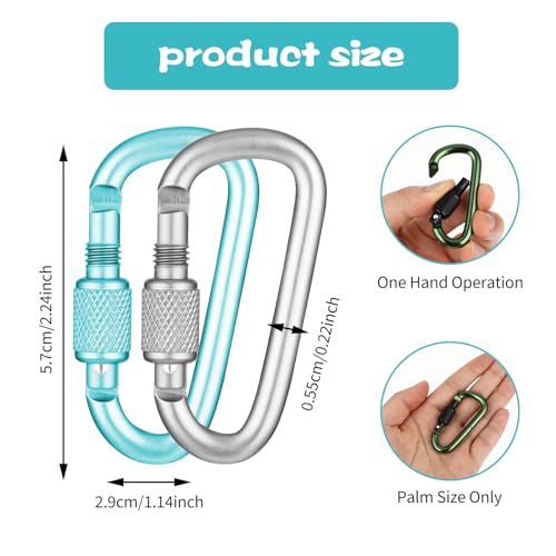 locking carabiner 8pc D-ring locking clips for camping, hiking, keychain accessories