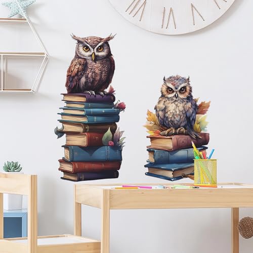 Cute Owl Books Educational Wall Stickers, sacinora Reading Corner DIY Cartoon Animal Wall Decals Removable Vinyl Peel and Stick for Kids Baby Nursery Bedroom Classroom Preschool Art Decorations