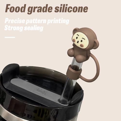Reusable Monkey Straw Cover Set - Brown Silicone Toppers