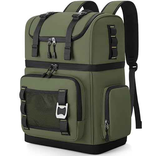 YOUNGOA Green Large 44 Can Cooler Backpack with Dual Insulated Compartments