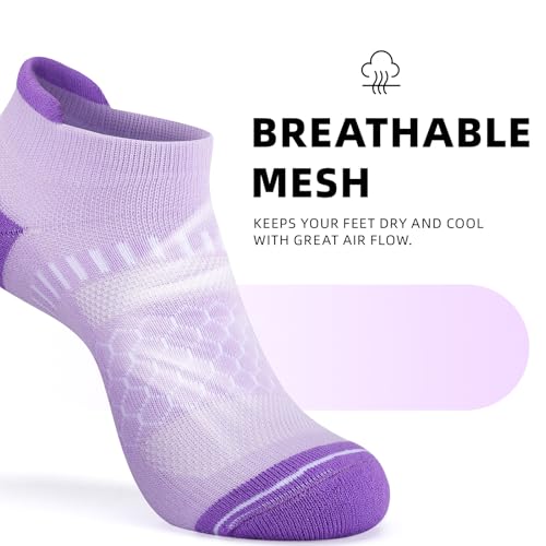 Light Compression Ankle Socks for Women - Arch Support, Cushioned - 3 Pack (Pink+Purple+Blue)
