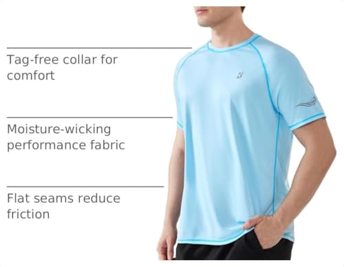Men's UPF 50+ Short Sleeve Swim Shirt - Light Blue, X-Large
