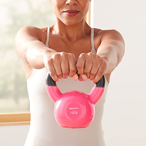 15 lb Pink Vinyl Kettlebell for Strength Training