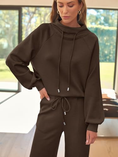 AUTOMET Women’s Mock Neck 2-Piece Lounge Set – Coffee Medium