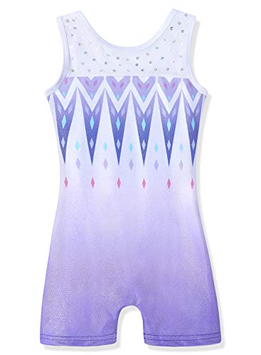 Girls' Gymnastics Leotard with Snowflake Ribbon - Blue/Purple/Hot Pink