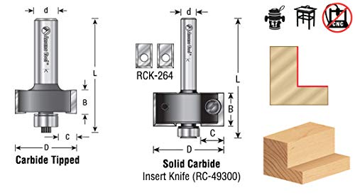 Amana Tool 49314 Rabbeting 3/4 Depth x 1-7/8 D x 1 CH x 1/2 Inch SHK 3-Flute Router Bit