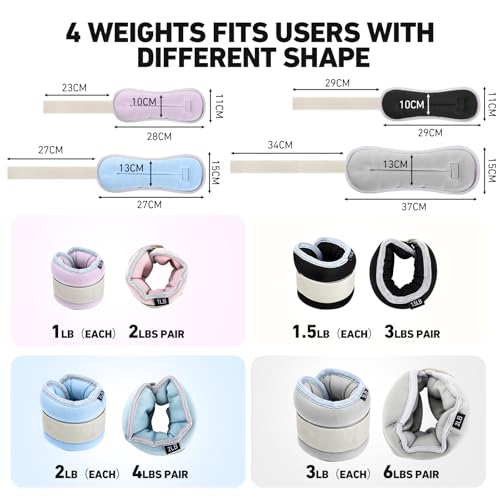 Adjustable Ankle & Wrist Weights Set for Women Men Kids - 2, 3, 4, 6 lbs Resistance