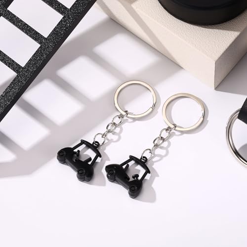 Golf Cart Keychain Set - Durable Zinc Alloy - Black, 2 Pack