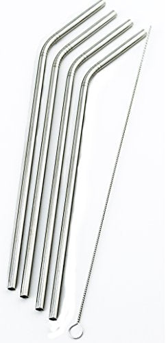 4-Pack Premium Stainless Steel Bend Straws with Cleaning Brush
