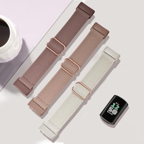 Fitbit Charge 6 Watch Bands - 3 Pack Stretchy Nylon Sport Loop - Purple, Pink, Starlight