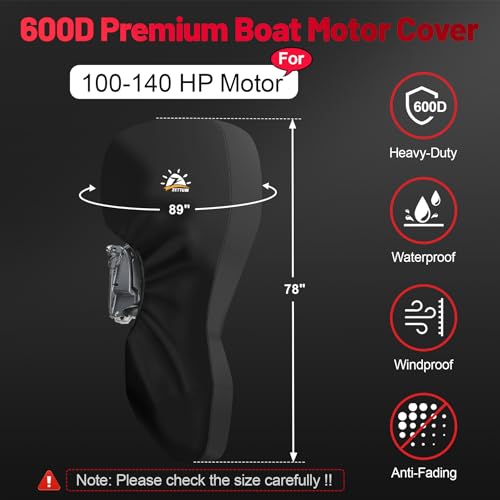 Zettum 100-140 HP Outboard Motor Cover 600D Waterproof Heavy-Duty Fade-Resistant