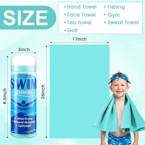 2 Pack Swim Chamois Towels - Quick-Dry Water Absorbent Towels for Swimming & Outdoor Activities, 17x26 Inches, Blue & Aqua