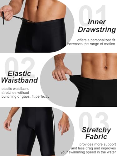 Men's Swim Jammers - 11-Inch Inseam, Black, Size 28-40, Athletic Racing Swimwear