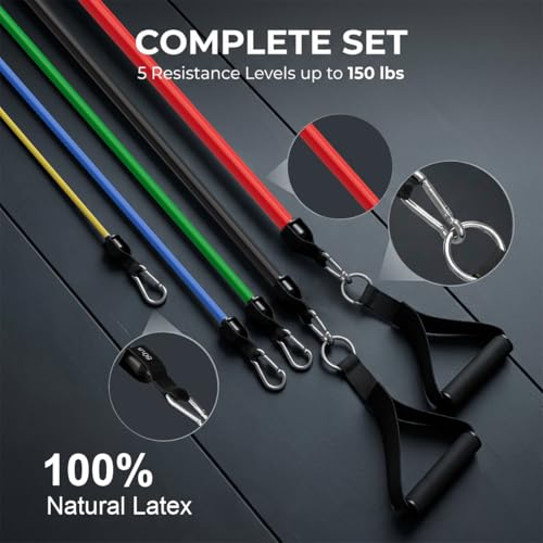 Adjustable Resistance Bands Set - 10-150LBS, Natural Latex, Colorful