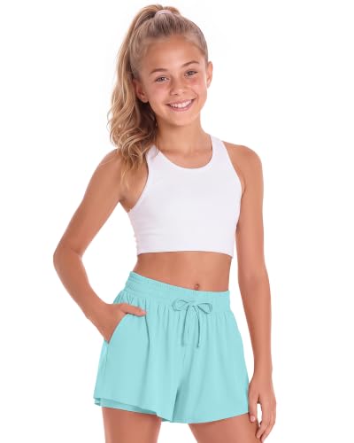 Girls Butterfly 2 in 1 Sports Shorts - Light Blue, 7-8 Years