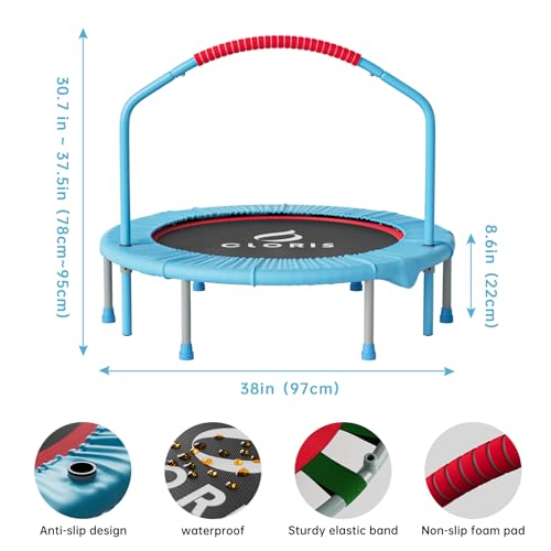 38'' Blue Folding Trampoline - Max Load 220lbs with Adjustable Handle