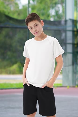 Boys' UPF 50+ Short Sleeve Rash Guard Swim Shirt - White, 6-7 Years