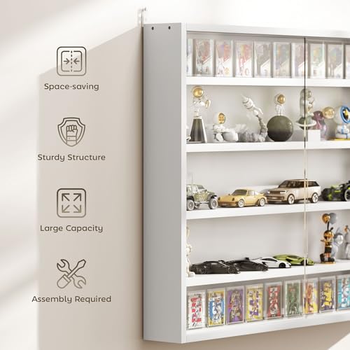5-Tier Wall Mounted Display Cabinet with Glass Doors - White