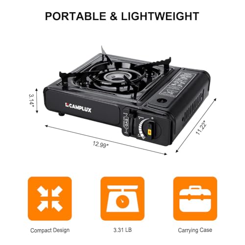 Camplux Dual Fuel 1 Burner Portable Stove with Carrying Case – Propane & Butane, CSA Certified