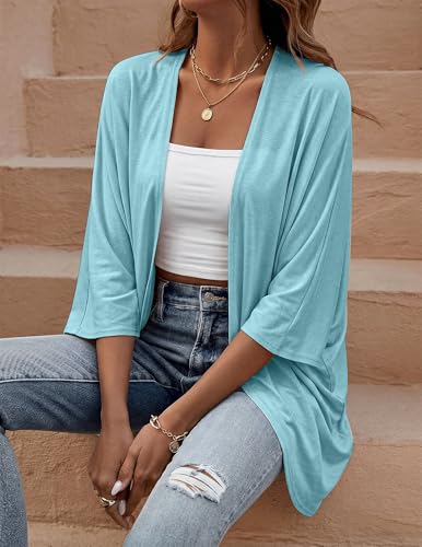 BB&KK Women’s Cotton Lightweight Kimono Cardigan 3/4 Batwing Sleeve