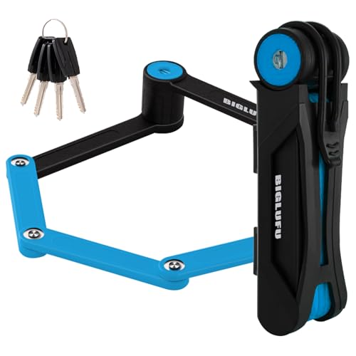 BIGLUFU Blue Folding Bike Lock 86cm with 4 Keys, Heavy-Duty Alloy, Mount & Straps