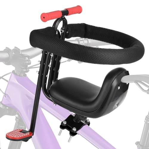 COSYOO Front Mounted Bike Seat with Guardrail, Foldable Footrests & Soft Foam — Black