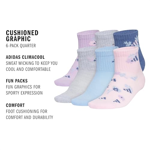 Fashion Quarter Ankle Socks for Girls - 6 Pairs - Powder Plum Purple/Glow Blue/Clear Pink