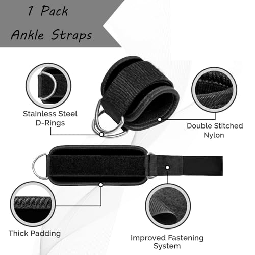 Padded Ankle Strap for Cable Machines - Adjustable Fitness Cuff - Black