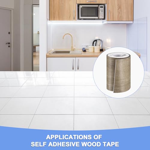 Wood Grain Repair Tape - 1 Pack Self Adhesive Wood Tape Fits for Tables Doors Window Floor Furniture Renovation - PVC Durable Multi-Use Adhesive Patch - (4-inch x 16-ft Grey)