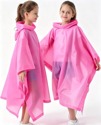 Kids Raincoats 2 Pack - Reusable Pink Rain Ponchos for Boys & Girls