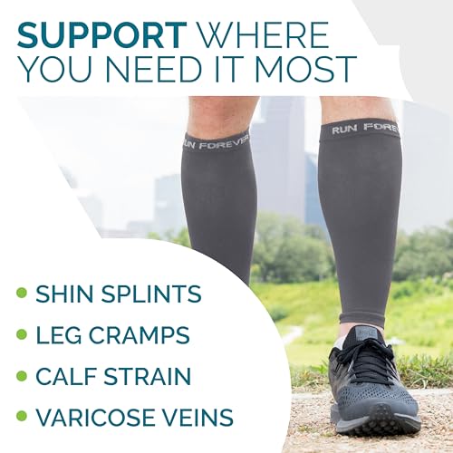 Run Forever Calf Compression Sleeve for Men & Women 20-30mmHg, Large Graphite Grey
