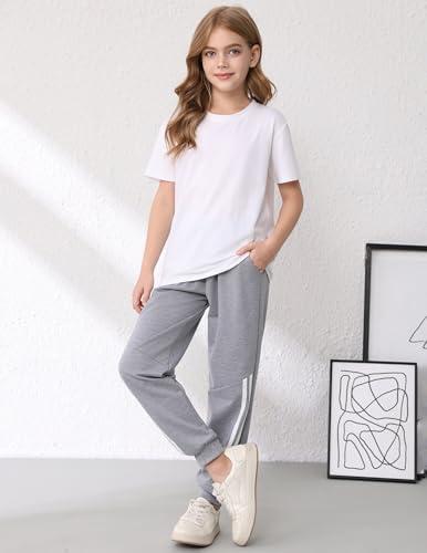 EDFTM Girls 3 Pack Sweatpants with Pockets, Elastic Waist Joggers, 5-6 Years Navy/Gray/Black