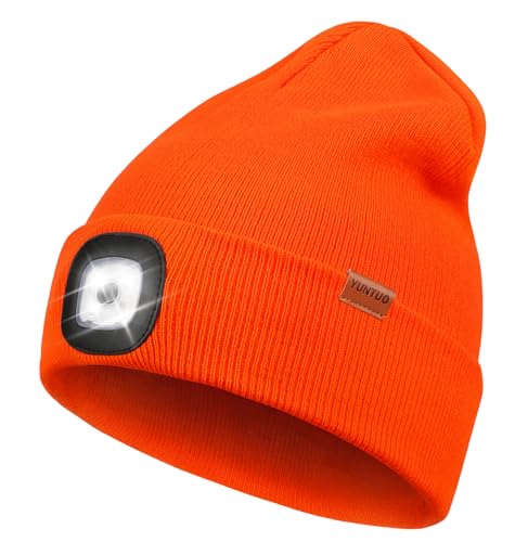 YunTuo LED Beanie Hat with Built-in Light - Unisex Orange Gift for Men Dad Husband