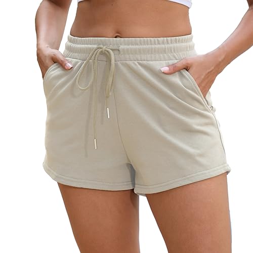 Women's Beige Summer Sweat Shorts XS - Casual Lounge Athletic Cotton with Pockets