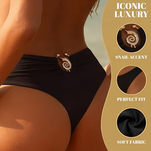 Leoparts Women's Cheeky High Cut Bikini Bottom Large Black Swimwear