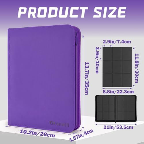 Fonwill 9 Pocket Card Binder with 360 Slots Purple - Trading Card Holder & Organizer